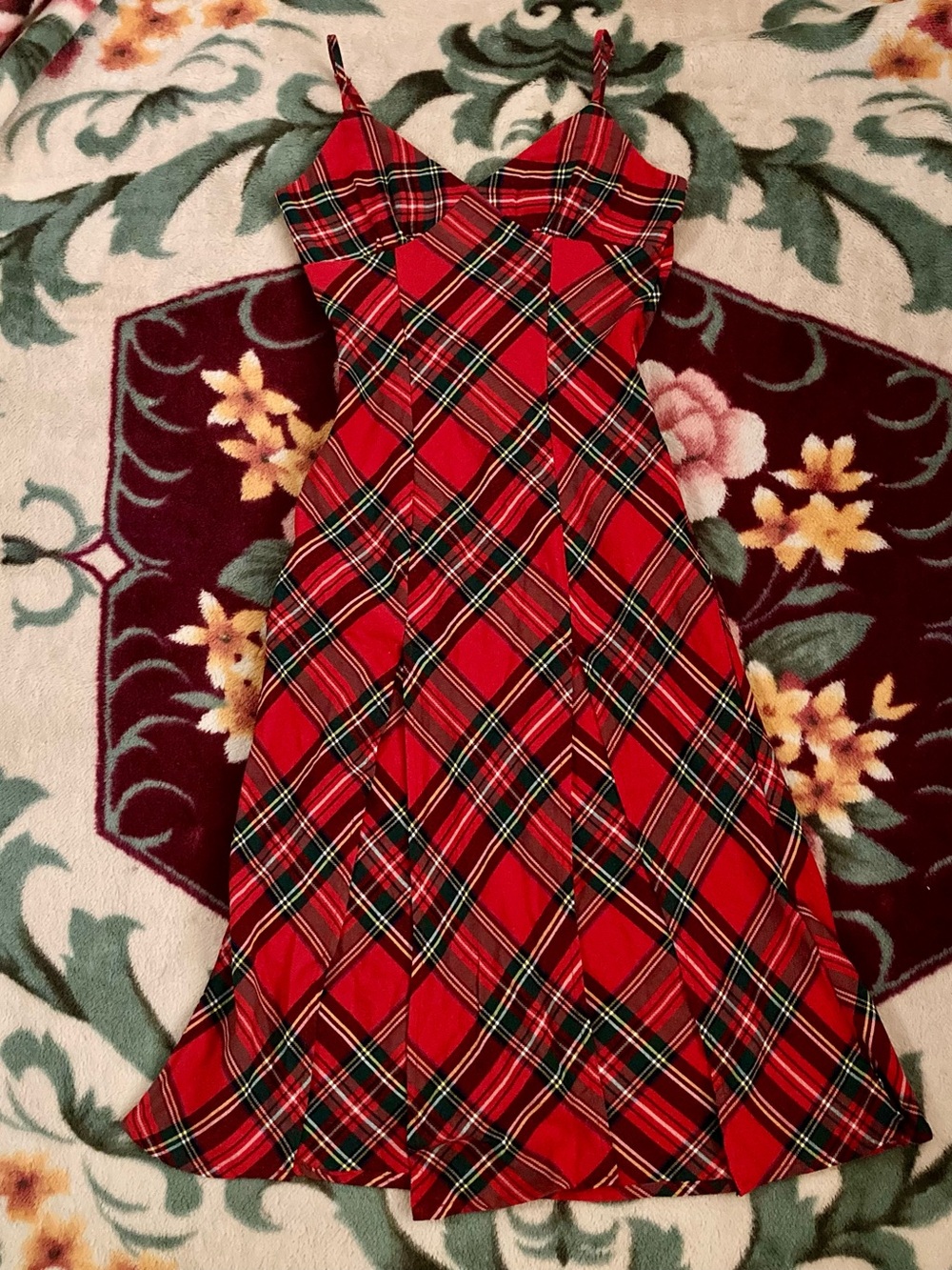SHEIN Red Plaid adjustable Spaghetti-Strap 2 front high slit side zipper Dress